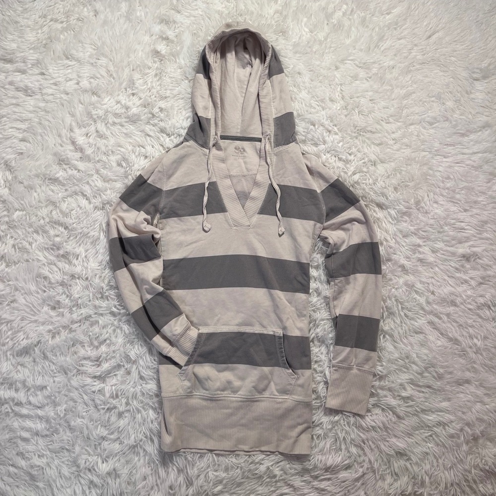 y2k vintage gray & cream striped hoodie large